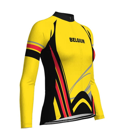 Personalize Belgium Women's Winter Thermal Fleece Cycling Jersey Long Sleeve