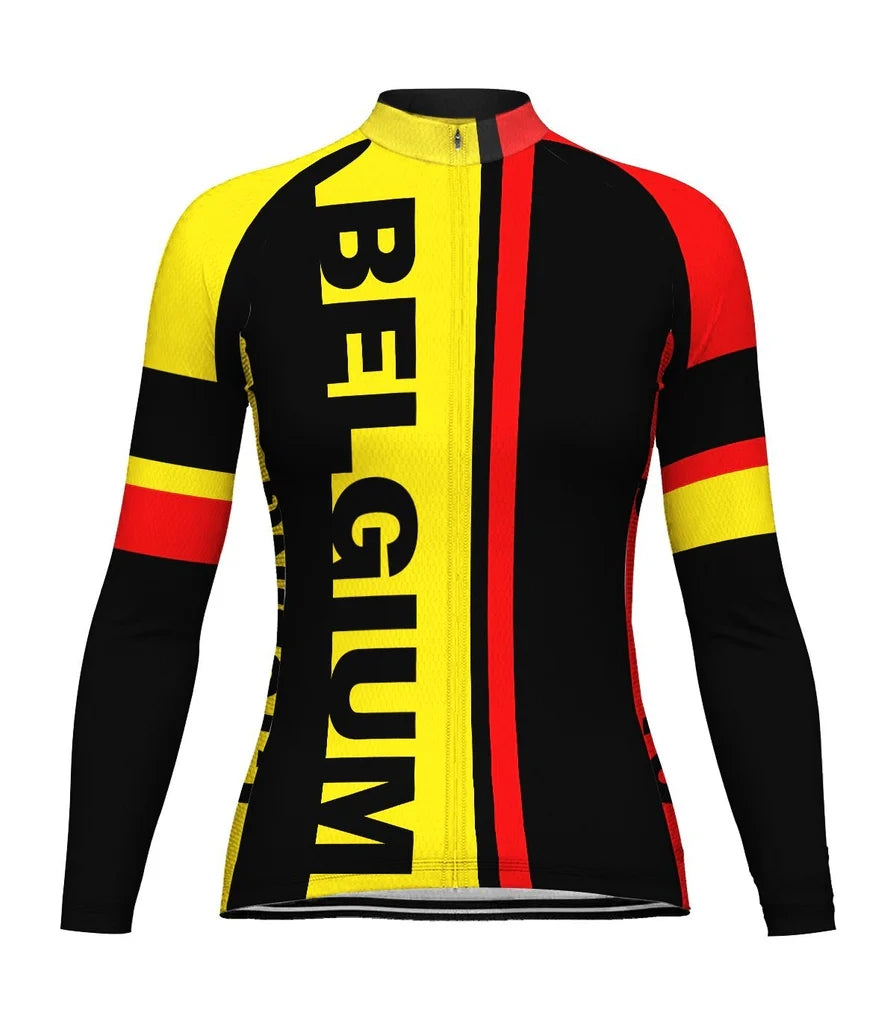 Personalize Belgium Women's Winter Thermal Fleece Cycling Jersey Long Sleeve