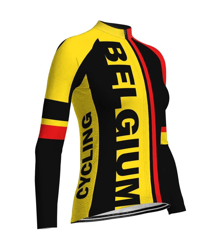 Personalize Belgium Women's Winter Thermal Fleece Cycling Jersey Long Sleeve