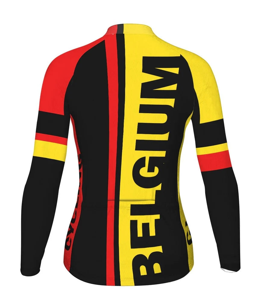 Personalize Belgium Women's Winter Thermal Fleece Cycling Jersey Long Sleeve