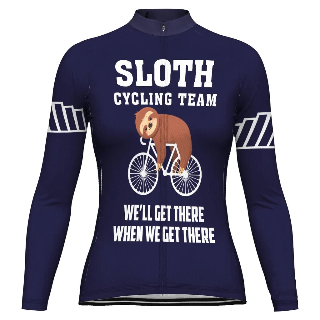 Custom Sloth Women's Winter Thermal Fleece Cycling Jersey Long Sleeve