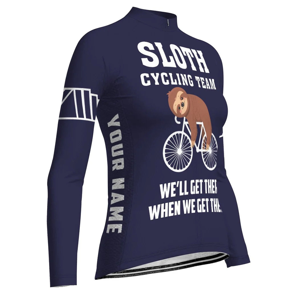 Custom Sloth Women's Winter Thermal Fleece Cycling Jersey Long Sleeve