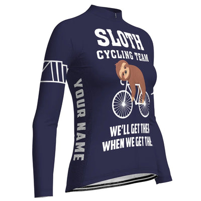 Custom Sloth Women's Winter Thermal Fleece Cycling Jersey Long Sleeve
