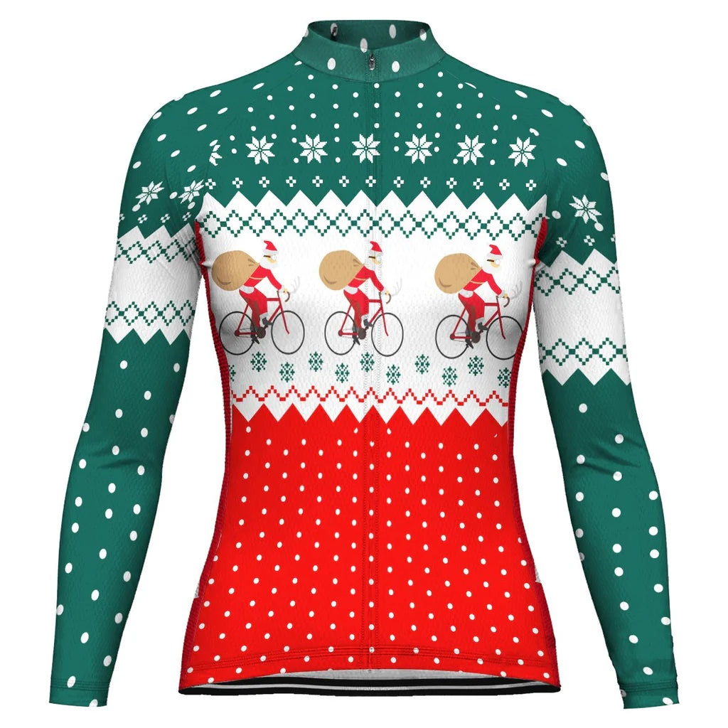 Custom Collection-Customized Christmas Women's Winter Thermal Fleece Cycling Jersey Long Sleeve
