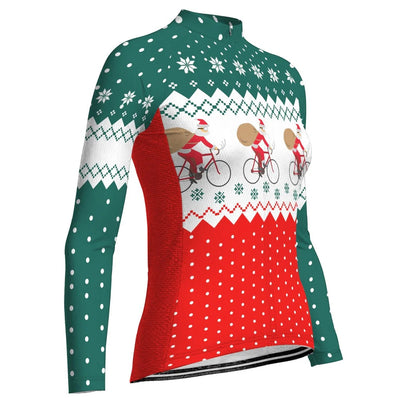 Custom Collection-Customized Christmas Women's Winter Thermal Fleece Cycling Jersey Long Sleeve