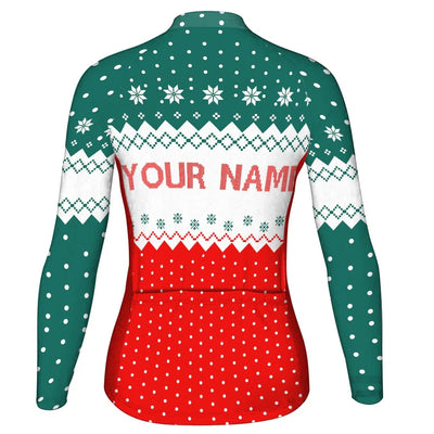 Custom Collection-Customized Christmas Women's Winter Thermal Fleece Cycling Jersey Long Sleeve