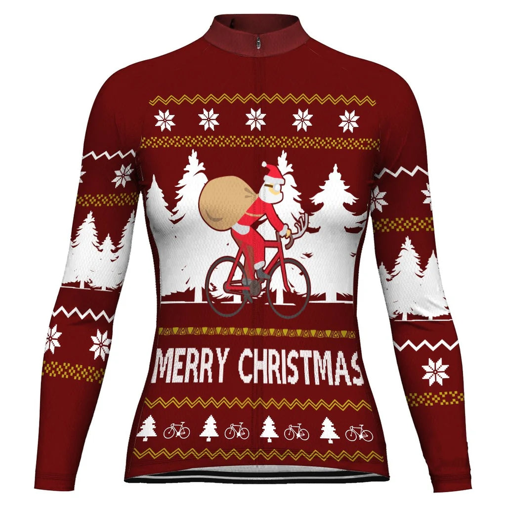 Custom Collection-Customized Christmas Women's Winter Thermal Fleece Cycling Jersey Long Sleeve