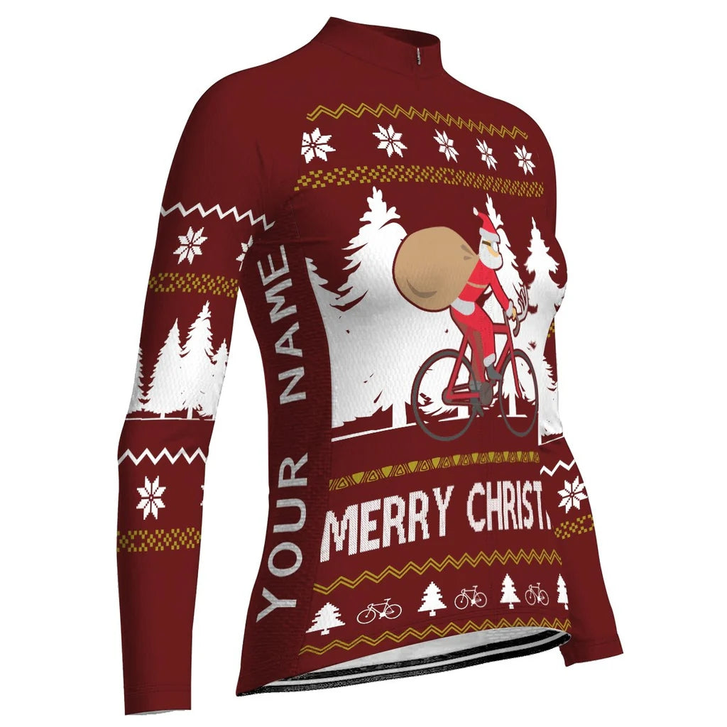 Custom Collection-Customized Christmas Women's Winter Thermal Fleece Cycling Jersey Long Sleeve