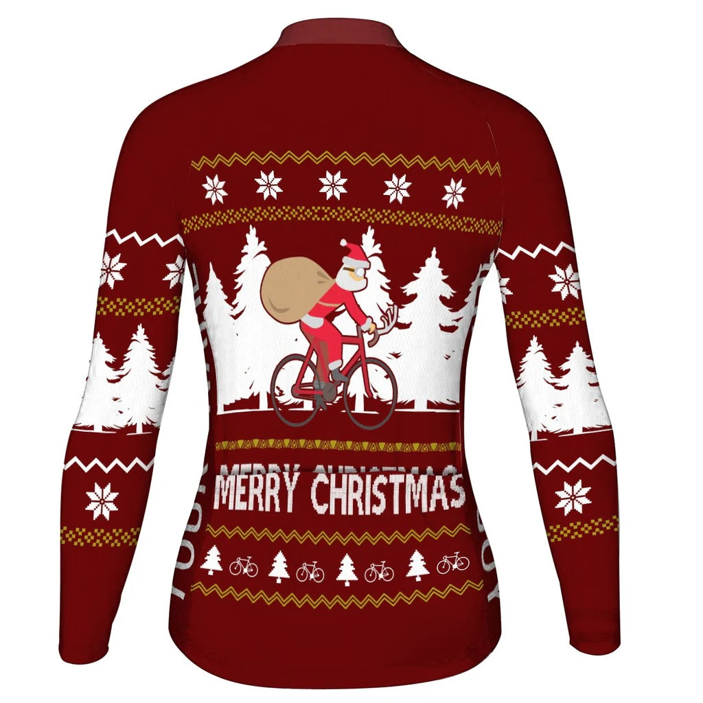 Custom Collection-Customized Christmas Women's Winter Thermal Fleece Cycling Jersey Long Sleeve