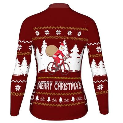 Custom Collection-Customized Christmas Women's Winter Thermal Fleece Cycling Jersey Long Sleeve
