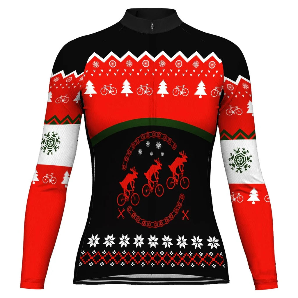 Custom Collection-Customized Christmas Women's Winter Thermal Fleece Cycling Jersey Long Sleeve