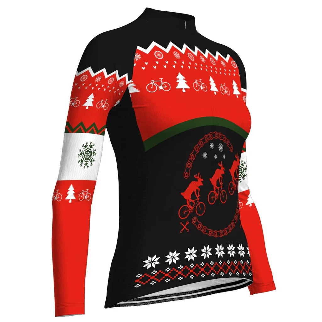 Custom Collection-Customized Christmas Women's Winter Thermal Fleece Cycling Jersey Long Sleeve