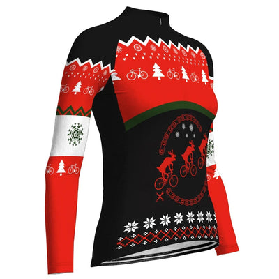 Custom Collection-Customized Christmas Women's Winter Thermal Fleece Cycling Jersey Long Sleeve