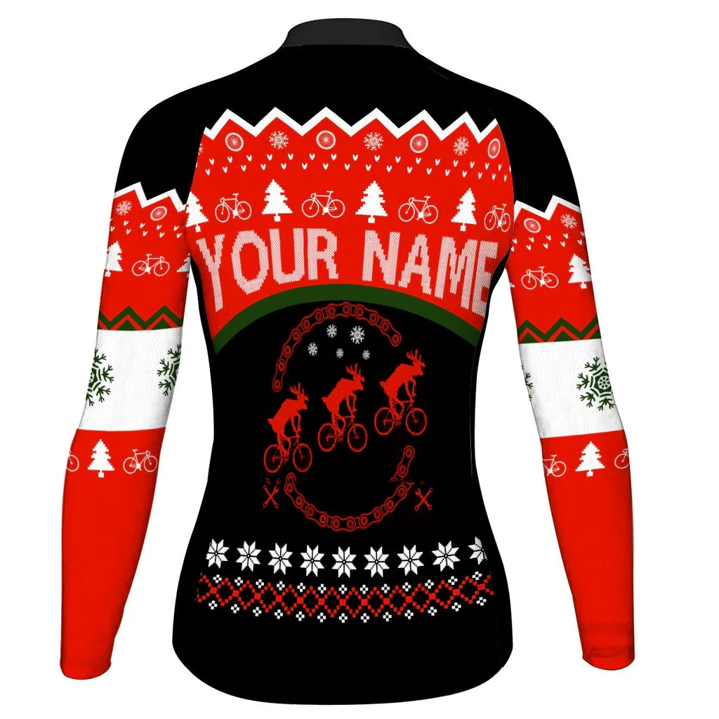 Custom Collection-Customized Christmas Women's Winter Thermal Fleece Cycling Jersey Long Sleeve