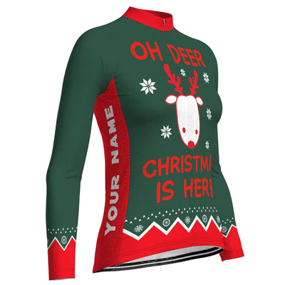 Custom Collection-Customized Christmas Women's Winter Thermal Fleece Cycling Jersey Long Sleeve