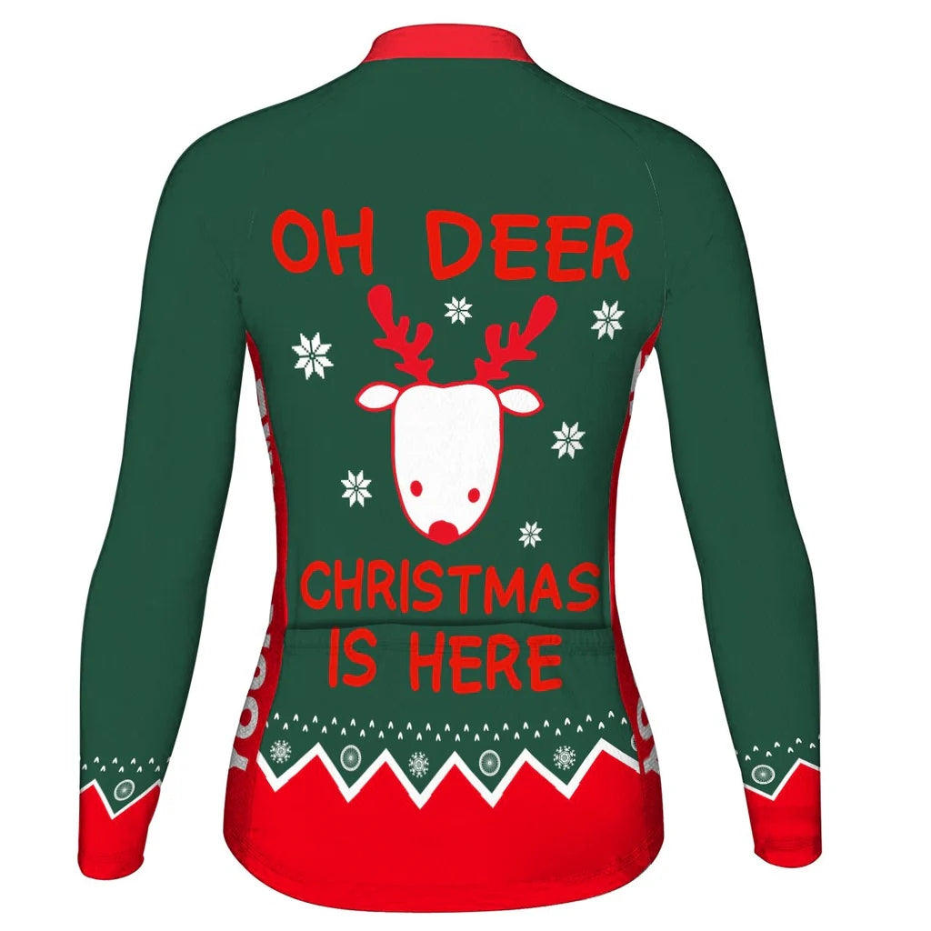 Custom Collection-Customized Christmas Women's Winter Thermal Fleece Cycling Jersey Long Sleeve