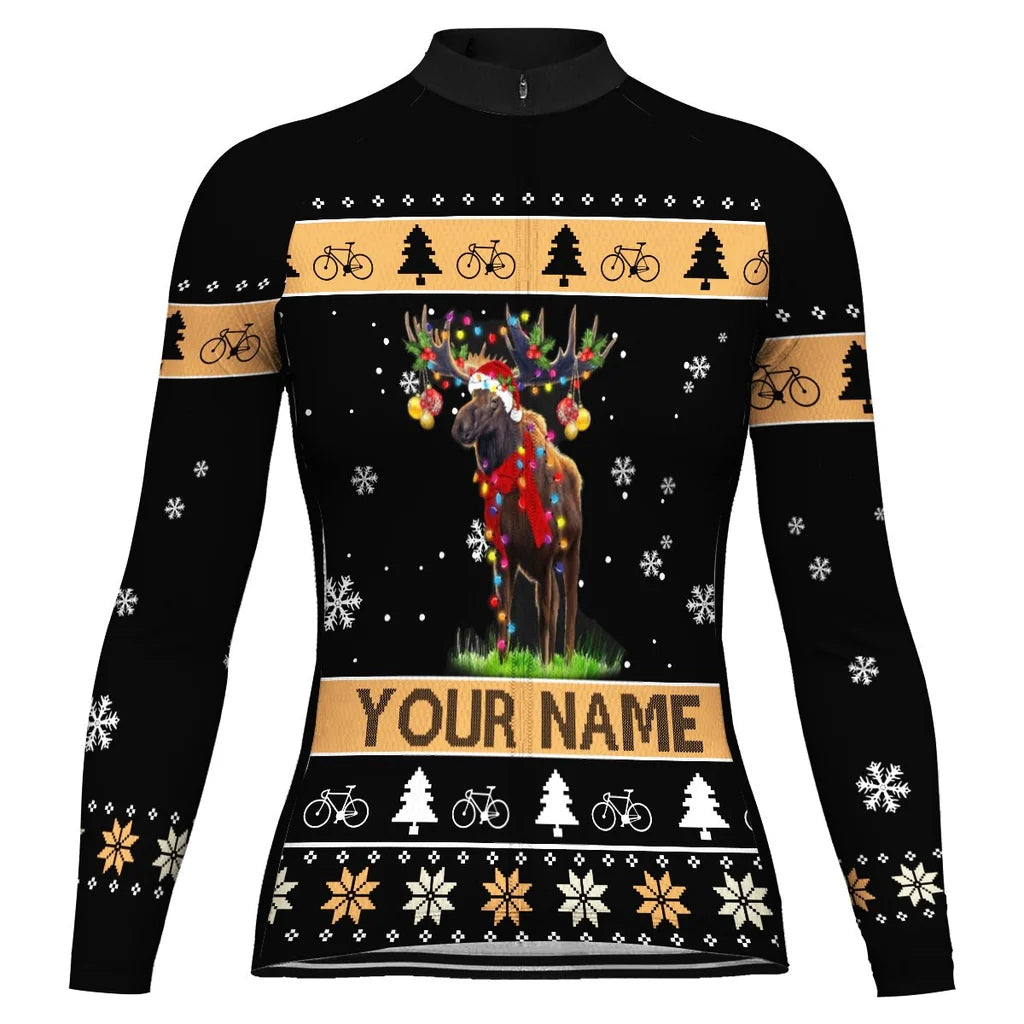 Custom Collection-Customized Christmas Women's Winter Thermal Fleece Cycling Jersey Long Sleeve