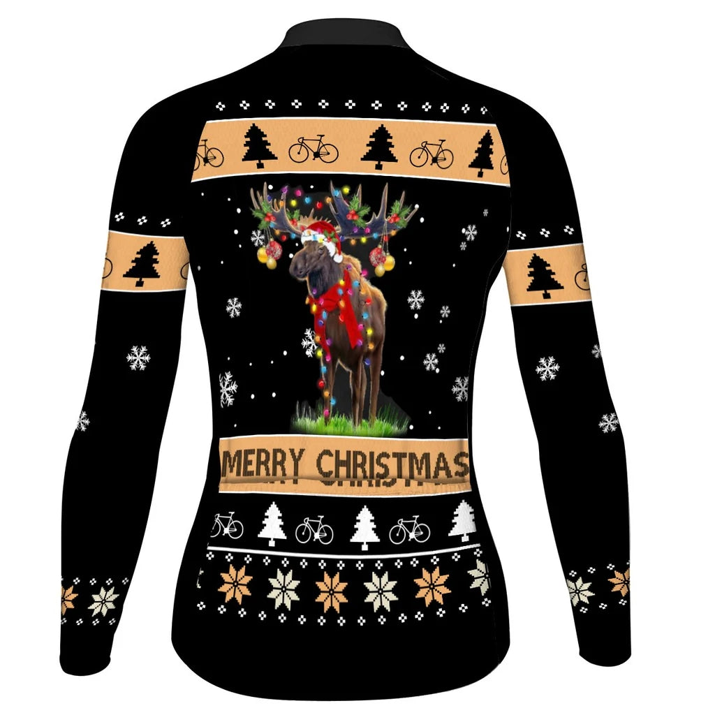 Custom Collection-Customized Christmas Women's Winter Thermal Fleece Cycling Jersey Long Sleeve