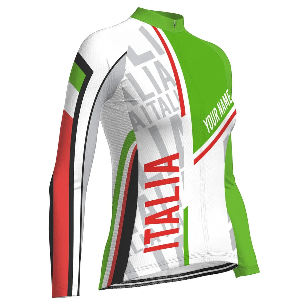 Custom Italia Women's Winter Thermal Fleece Cycling Jersey Long Sleeve
