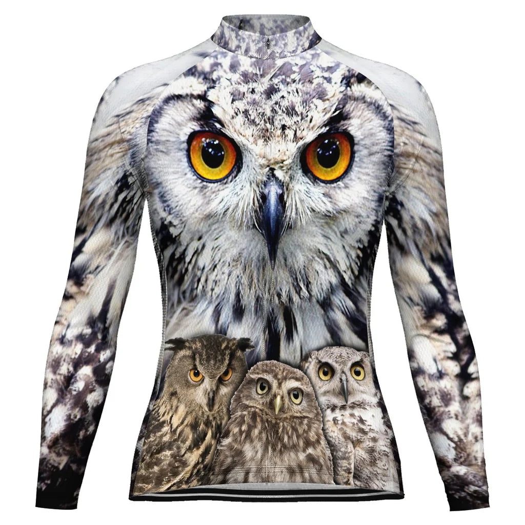 Custom Owl Women's Winter Thermal Fleece Cycling Jersey Long Sleeve