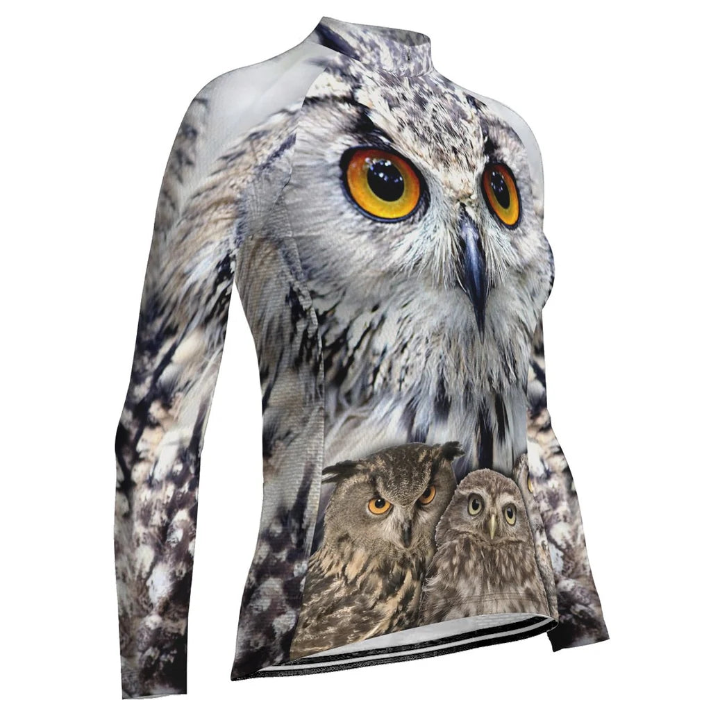 Custom Owl Women's Winter Thermal Fleece Cycling Jersey Long Sleeve