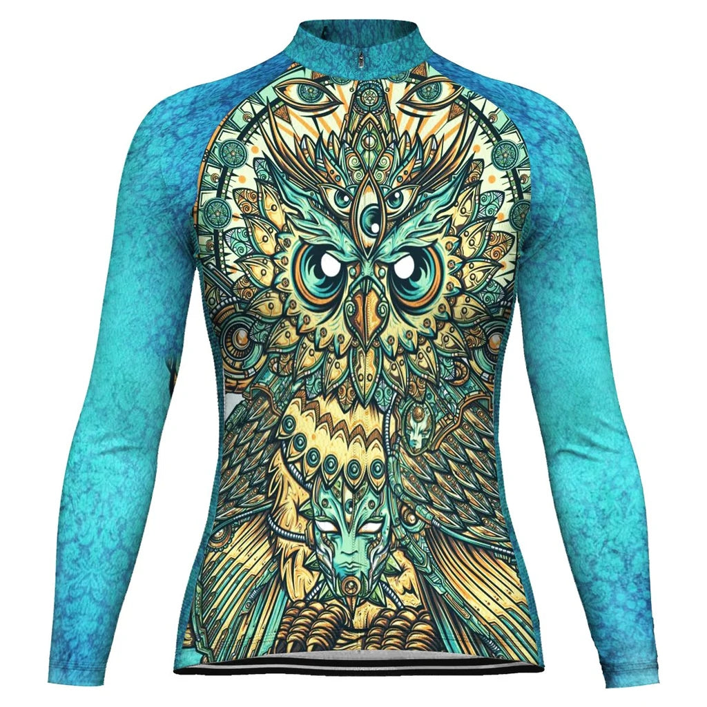 Custom Owl Women's Winter Thermal Fleece Cycling Jersey Long Sleeve