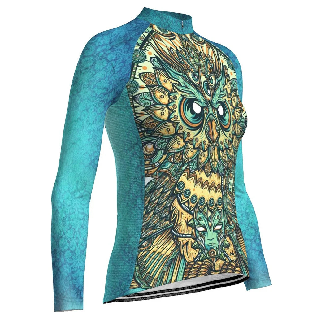 Custom Owl Women's Winter Thermal Fleece Cycling Jersey Long Sleeve