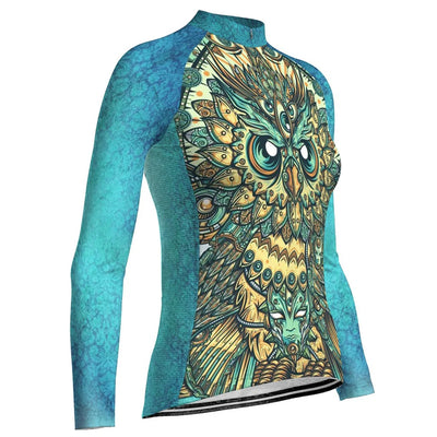 Custom Owl Women's Winter Thermal Fleece Cycling Jersey Long Sleeve