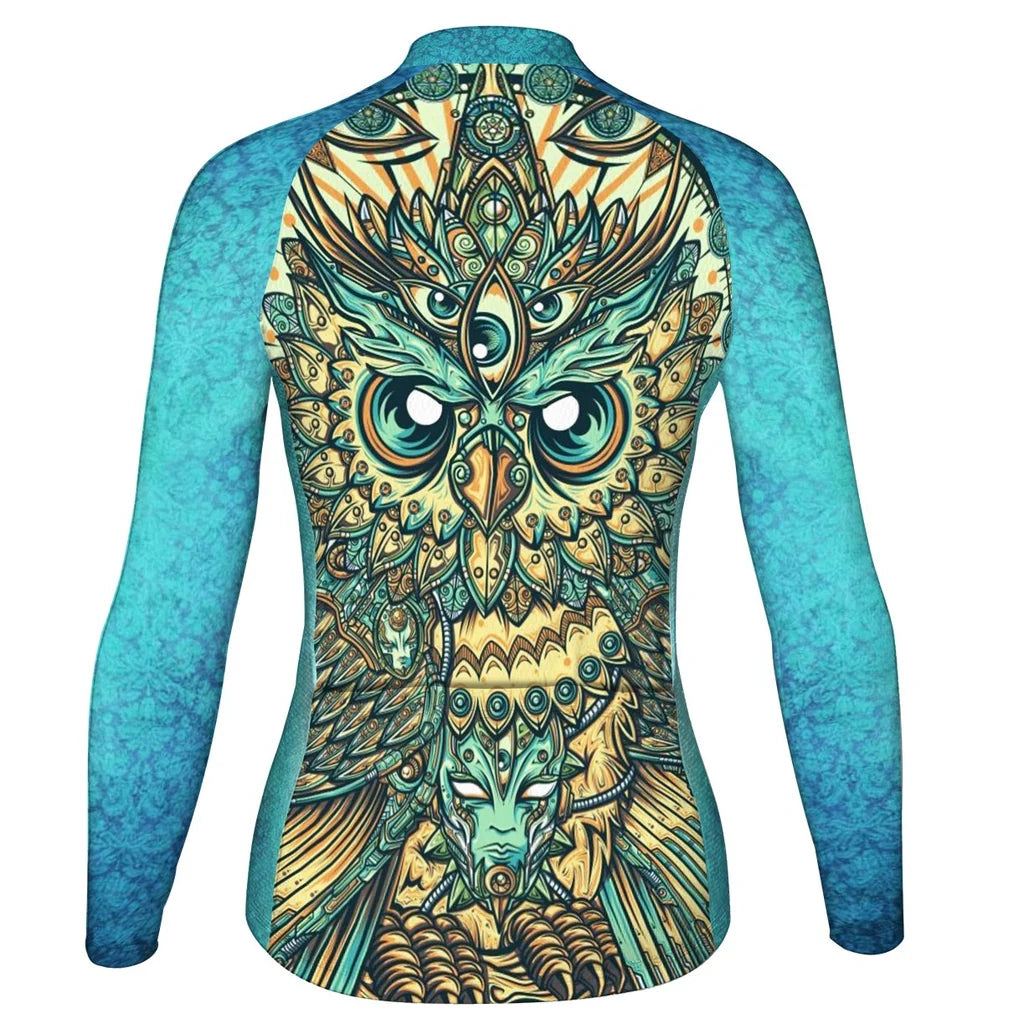 Custom Owl Women's Winter Thermal Fleece Cycling Jersey Long Sleeve
