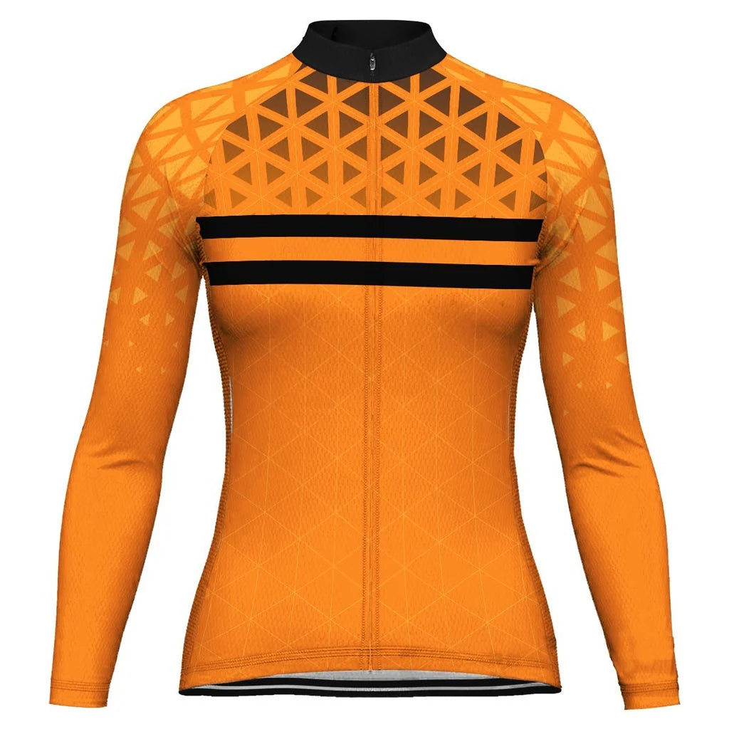 Custom Orange Women's Winter Thermal Fleece Cycling Jersey Long Sleeve