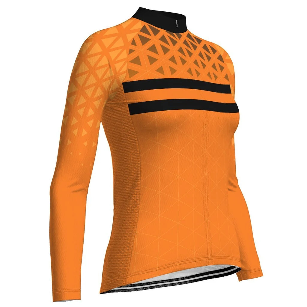 Custom Orange Women's Winter Thermal Fleece Cycling Jersey Long Sleeve