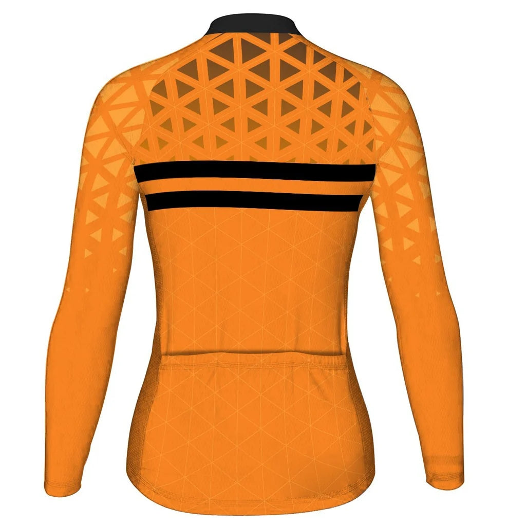 Custom Orange Women's Winter Thermal Fleece Cycling Jersey Long Sleeve
