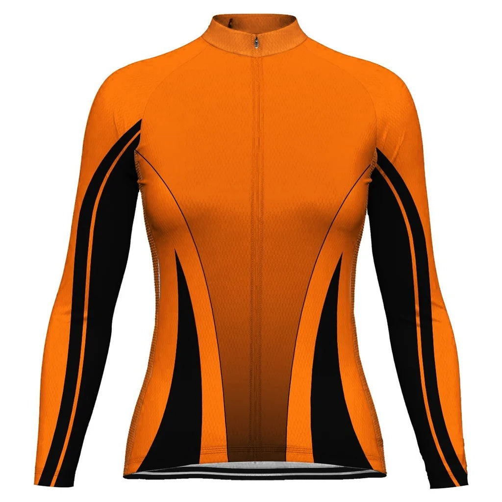 Custom Orange Women's Winter Thermal Fleece Cycling Jersey Long Sleeve
