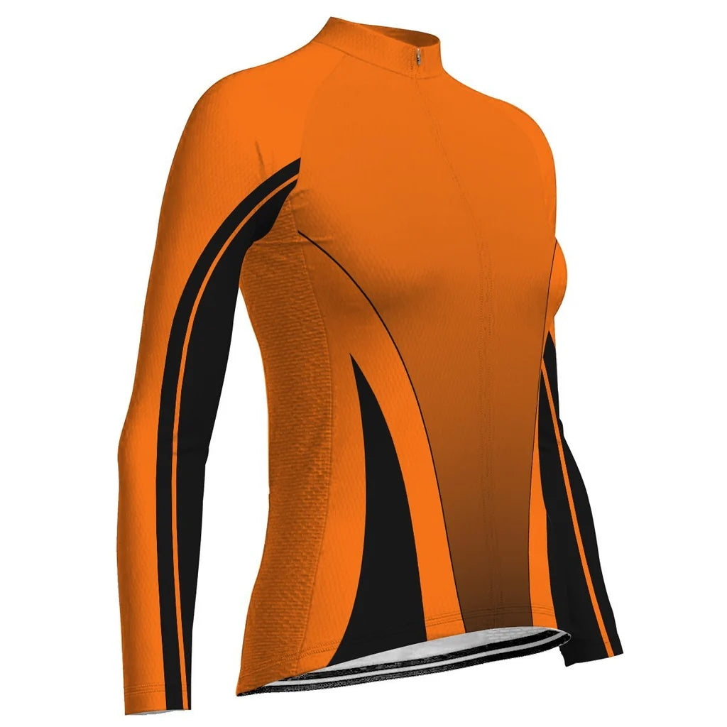 Custom Orange Women's Winter Thermal Fleece Cycling Jersey Long Sleeve