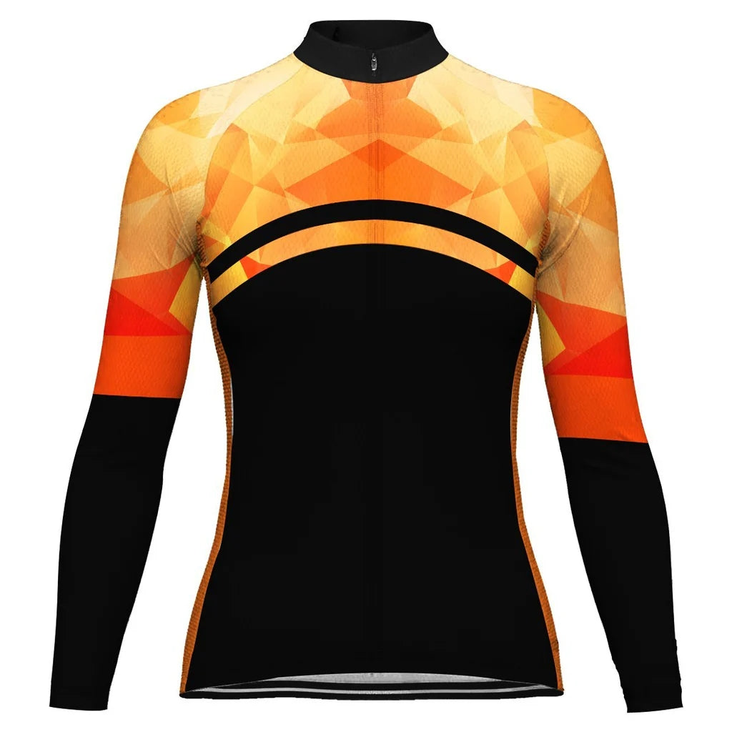 Custom Orange Women's Winter Thermal Fleece Cycling Jersey Long Sleeve