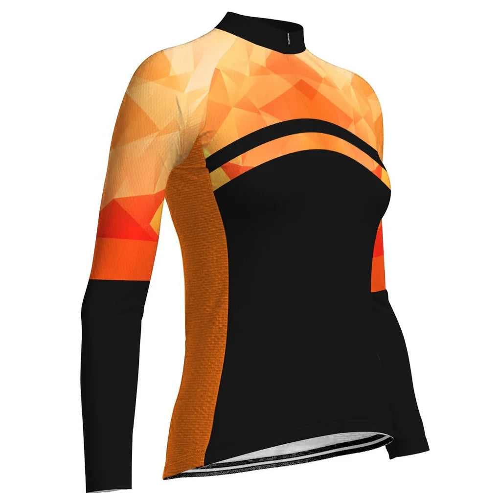 Custom Orange Women's Winter Thermal Fleece Cycling Jersey Long Sleeve
