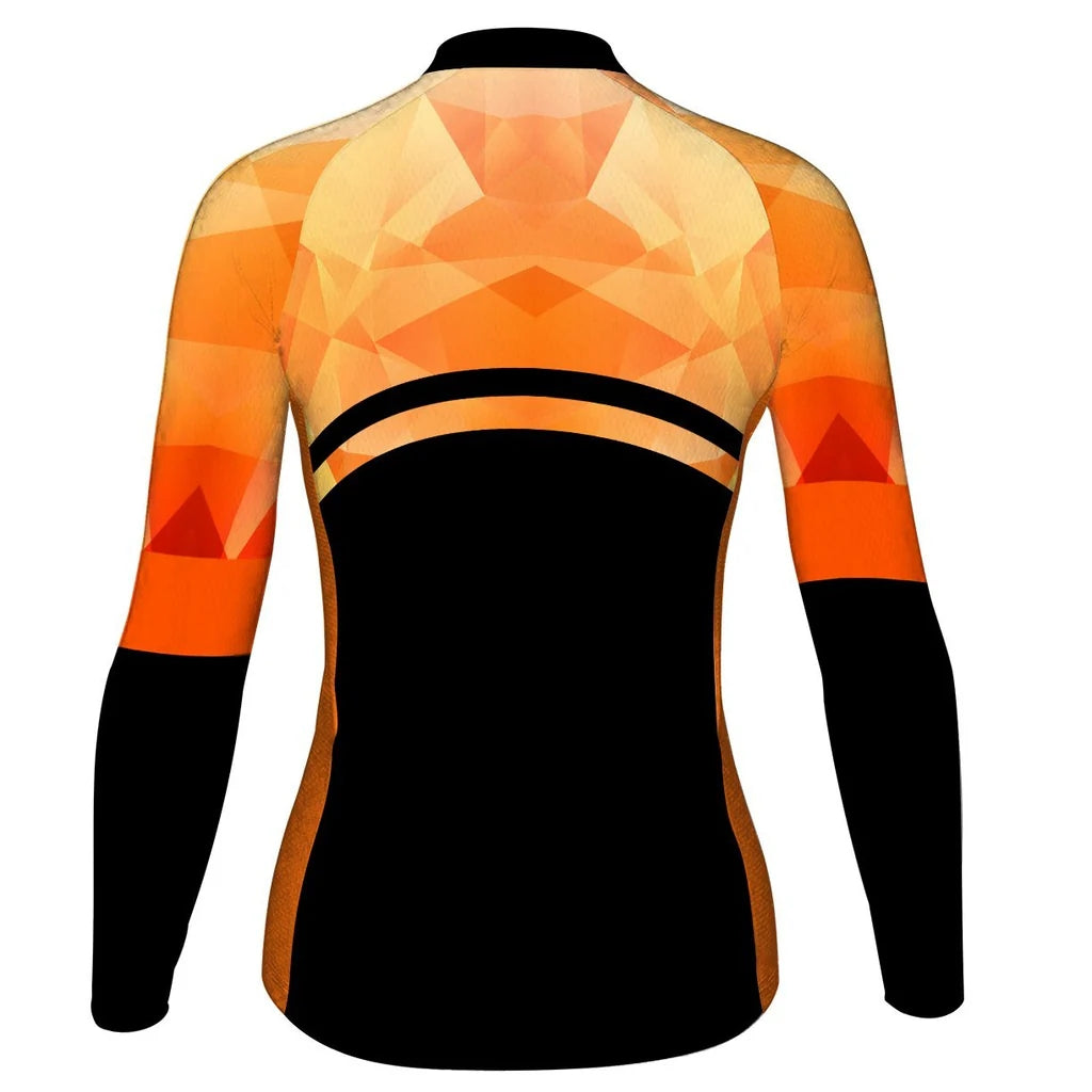 Custom Orange Women's Winter Thermal Fleece Cycling Jersey Long Sleeve