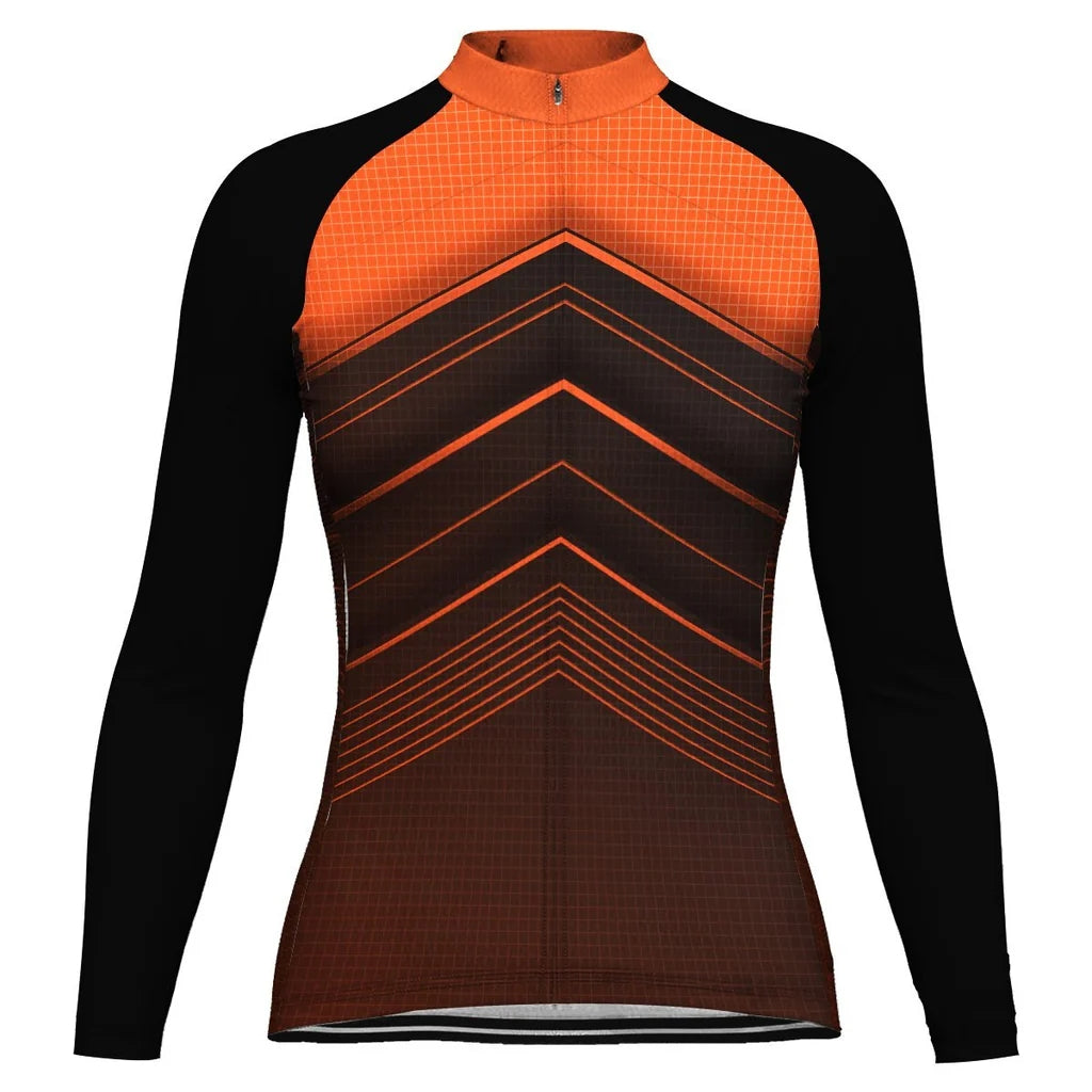 Custom Orange Women's Winter Thermal Fleece Cycling Jersey Long Sleeve