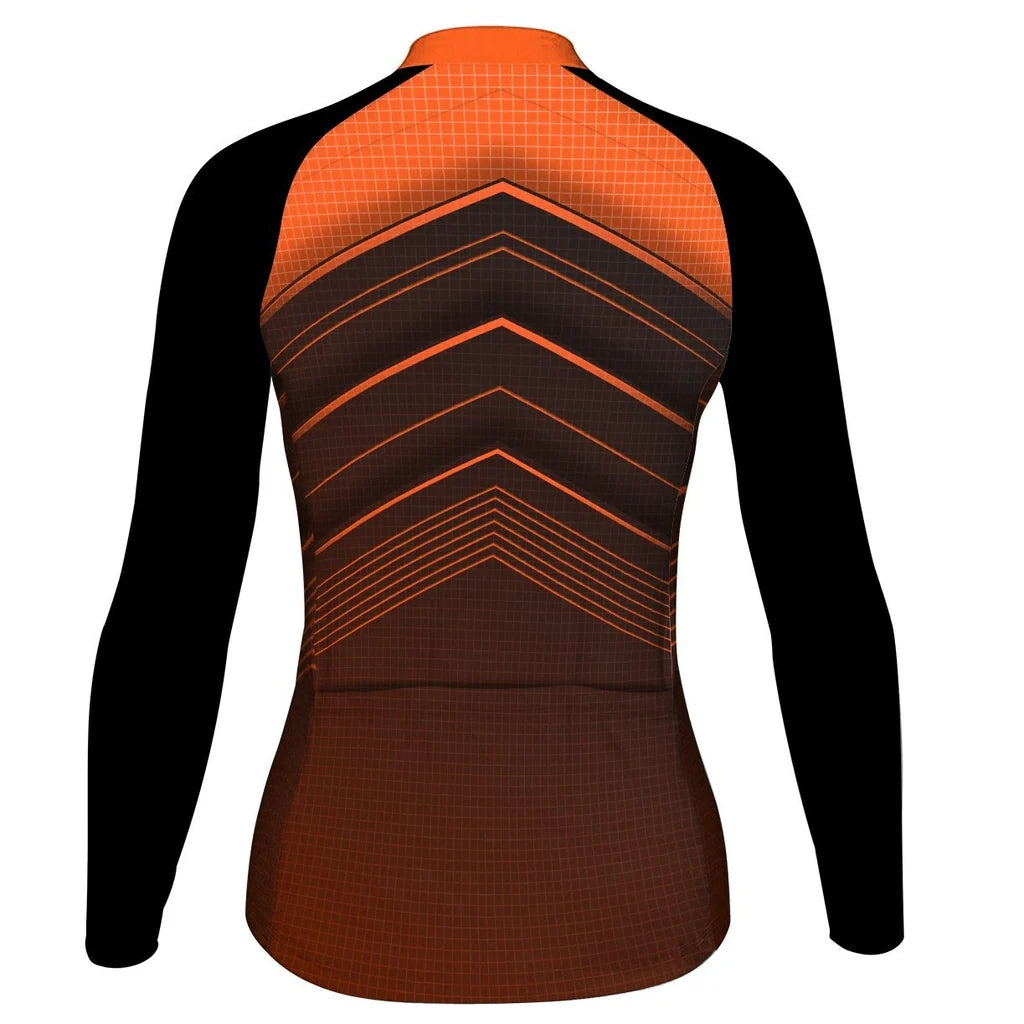Custom Orange Women's Winter Thermal Fleece Cycling Jersey Long Sleeve