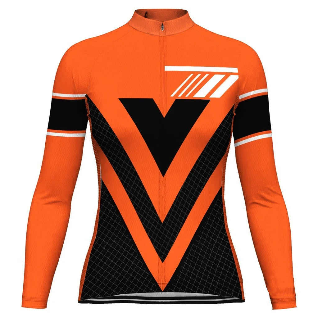 Custom Orange Women's Winter Thermal Fleece Cycling Jersey Long Sleeve