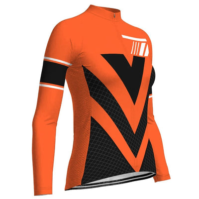 Custom Orange Women's Winter Thermal Fleece Cycling Jersey Long Sleeve