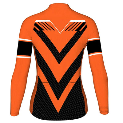 Custom Orange Women's Winter Thermal Fleece Cycling Jersey Long Sleeve