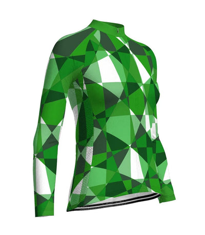 Custom Green Women's Winter Thermal Fleece Cycling Jersey Long Sleeve