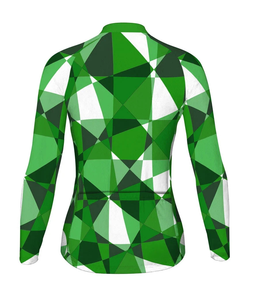 Custom Green Women's Winter Thermal Fleece Cycling Jersey Long Sleeve