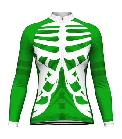 Custom Green Women's Winter Thermal Fleece Cycling Jersey Long Sleeve