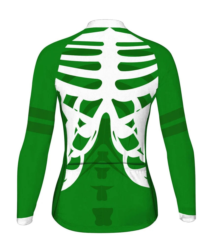 Custom Green Women's Winter Thermal Fleece Cycling Jersey Long Sleeve