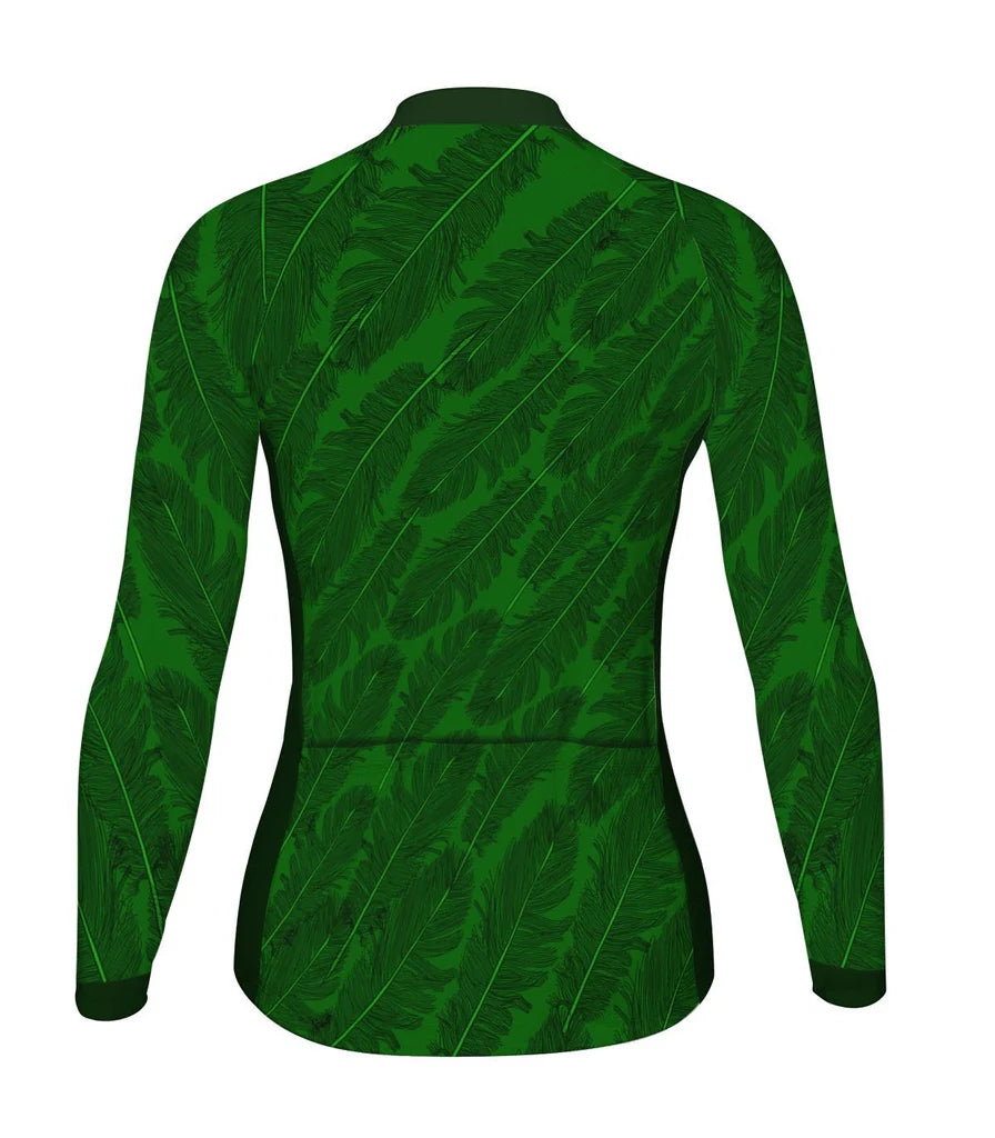Custom Green Women's Winter Thermal Fleece Cycling Jersey Long Sleeve