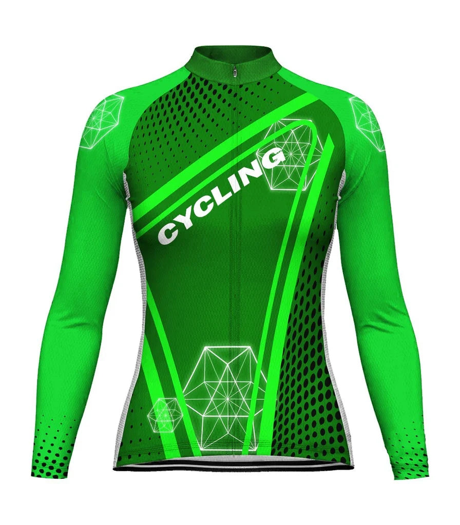 Personalize Green Women's Cycling Jersey Long Sleeve