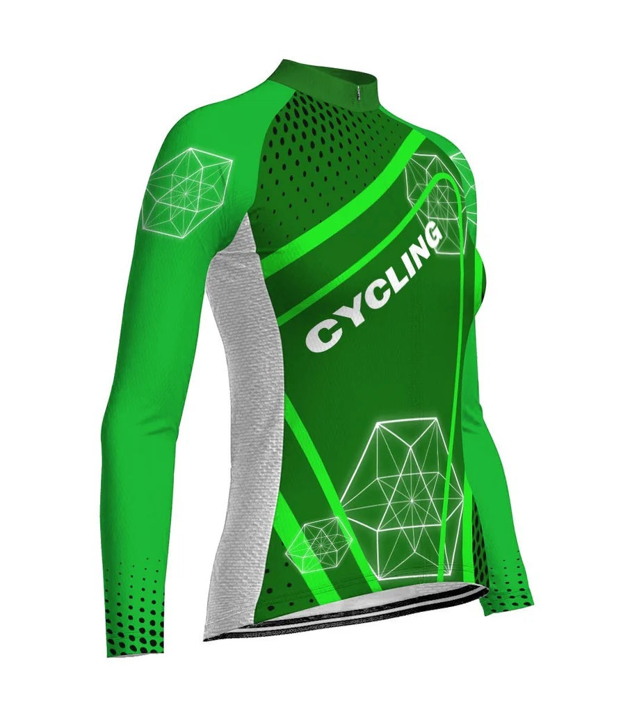 Personalize Green Women's Cycling Jersey Long Sleeve
