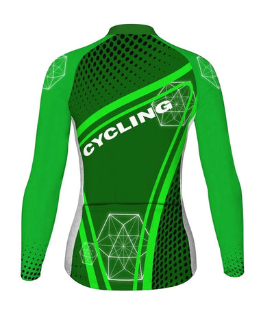 Custom Green Women's Winter Thermal Fleece Cycling Jersey Long Sleeve